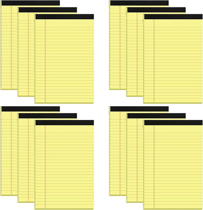 Small Yellow Legal Pads 5×8 – 12 Pack College Ruled Notepads with Perforated Pages and Double Sided Printing, Ideal for Work, Study, 80gsm Premium Thick Paper, Writing Pads 5"x8" 30 Sheets/60 Pages