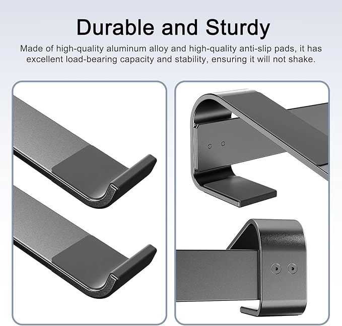 Laptop Stand for Desk, Aluminum Laptop Riser, Ergonomic Computer Stand for Laptop, Laptop Cooling Stand Compatible with for MacBook Pro/Air, Dell, HP, Lenovo, 10-17.3'', Black