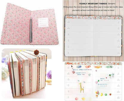 Flowery Journal, Planner Notebook and Calendar Schedule Organizer (Pink Cherry Blossom, A6(7 inch))