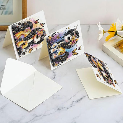 6 Pcs 5D Rhinestone Painting Greeting Cards Kits, Handmade Festival Greeting Cards with Envelopes DIY Diamond Art Crafts Birthday Cards with Laser Effect for Birthdays Celebrations (Cute Animals)