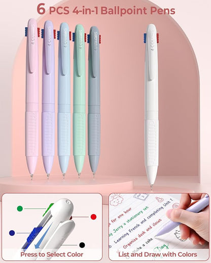 Four Candies 56 PCS Aesthetic School Supplies with Large Pencil Case, 6 Colored Ballpoint Pens, 12 Pastel Highlighters, 5 Black Ink Gel Pens, 9 Mechanical Pencils 0.5-2.0mm Student Essentials (Pink)