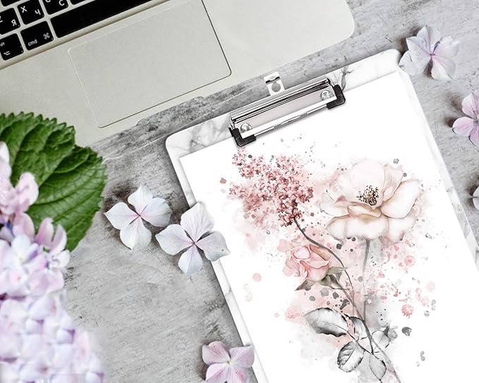 WAVEYU Clipboard, Cute Decorative Letter Size Clipboard Low Profile Paperboard Chic Design Clipboard for Students Nurse School, Home, or Office Supplies(12.5"x9"), White Marble