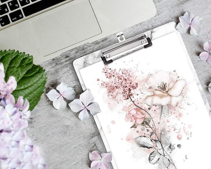 WAVEYU Clipboard, Cute Decorative Letter Size Clipboard Low Profile Paperboard Chic Design Clipboard for Students Nurse School, Home, or Office Supplies(12.5"x9"), White Marble