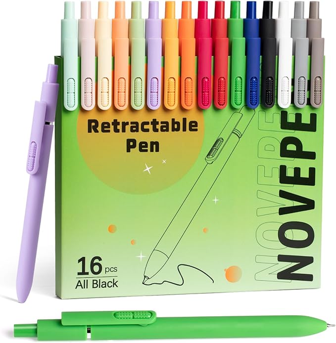 Gel Pens, 16 Pcs Quick Dry Black Ink Pen Fine Point 0.5mm Smooth Writing Pen, Large Capacity Long Lasting Ink Retractable Pens Gift Set for Journaling Note Taking, School Office, Home Supplies