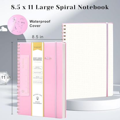 Yoment Bullet Dotted Journal Spiral Notebook 8.5 x 11 A4 Large Dot Grid Notebooks, 100 GSM Thick Dot Paper, Journaling Notebooks for Work School Sketching, A4 Pink