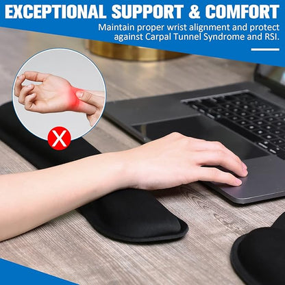 Yunsailing 8 Pcs Ergonomic Mouse Pad and Keyboard with Wrist Support Set Soft Smooth Gel Rest Comfortable Memory Foam for Easy Typing Gaming Computer Laptop Office Home