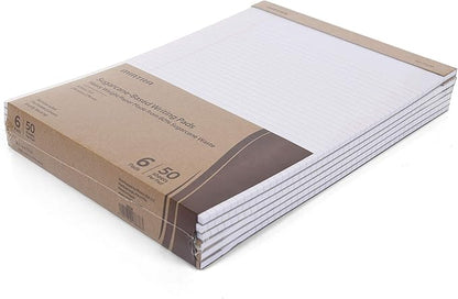Mintra Office Recycled Writing Pads 6pk (White, Narrow Ruled (8.5in x 11in)) - 50 Sheets per Notepad, Micro perforated, Legal Pad, Notebook Paper for School, College, Office, Business