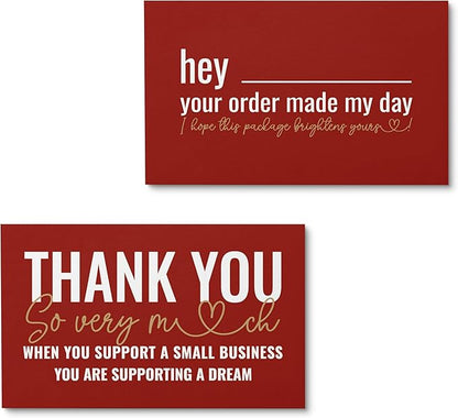 ITZAMNA Thank you for supporting small business cards Customer appreciation note cards Pink Script with Heart Pack of 100 Red