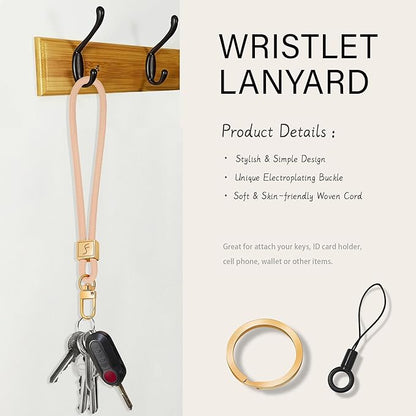 Fishent Keychain Wristlet lanyard, Cute Key Chain Holder, Upgraded Woven Wrist Lanyard for Keys, Wristlet Strap Keychain for Women Men Car Keys ID Badges Card Wallet Phone (Pink Sand)