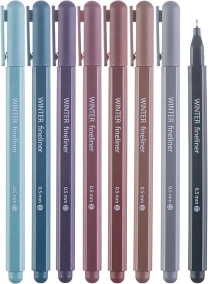 DIVERSEBEE Fine Tip Pens, 8 Bible Pens No Bleed Through, Assorted Fine Point Pens for Journaling, 0.5mm Fineliner Markers, Bible Study Journaling Supplies, Bible Accessories (Winter)