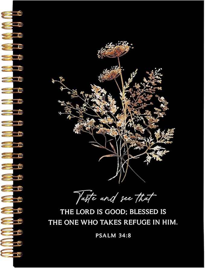BearCake the Lord is Good Boho Floral Christian Notebook Journal, Christian Gifts for Women, Bible Notebooks for Note Taking, Bible Journaling Notebook, Hardcover Spiral Notebook 5.5x8.3