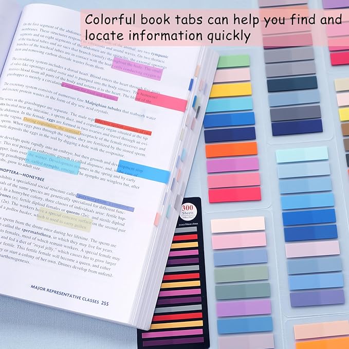 WSCHU 3400Pcs Sticky Tabs Book Tabs, Morandi Translucent Book Markers Sticky Note Tabs,Multi-Colored Writable & Repositionable Book Annotation tabs, Page Markers, Annotation Supplies