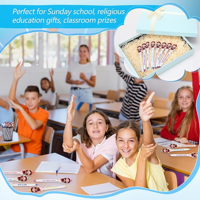24 Pcs Christian Jesus Pens Bible Verse Pens for Kids Cute Jesus Ballpoint Pens with Inspirational Quotes Sunday Religious Pens for Classroom Prizes Church Christmas Easter Gift