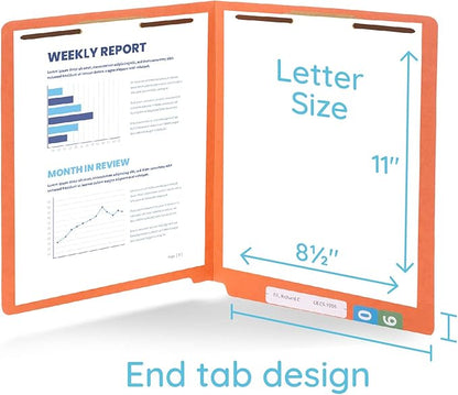 50 Orange End Tab Fastener File Folders - Reinforced Straight Cut Tab - Durable 2 Prongs Designed to Organize Standard Medical Files, Receipts, Office Reports, and More - Letter Size, Orange, 50 Pack