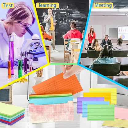 MotBach 600 Pieces Index Cards Flash Cards,3" x 5", 10 Color Assorted Color Memo Note Cards Studying Record To Do List for Home School Office Supplies (Lined Card)