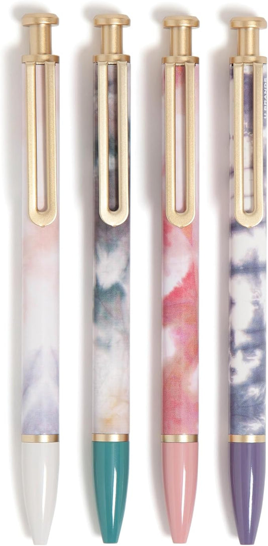 U Brands Monterey Ballpoint Pens, Set of 4, Soft Dye With Gold Details, Bold (1.0 mm) Point, Black Ink
