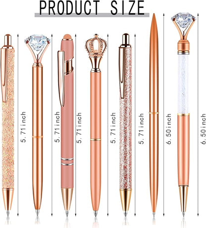 amassan 7Pcs Ballpoint Pens Set, Cute Pens with Crystal Diamond for Journaling, Black Ink Pen Gifts for Wedding Office Desk Supplies, Sand Glitter Pen for Women Office Decor