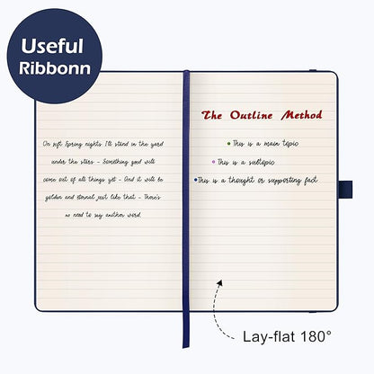 Ruled Notebook/Journal - Classic Lined Journal/Notebook, 5.3'' x 8.26'', Hardcover with Thick Paper, Banded + Pen Holder +Inner Pocket - Dark Blue