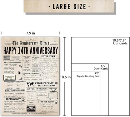 Vintage 14th Anniversary Card Gift for Him Her, Large 14 Year Wedding Anniversary Card Gift for Mom Dad Parents, Ivory Anniversary Card for Wife Husband Couple