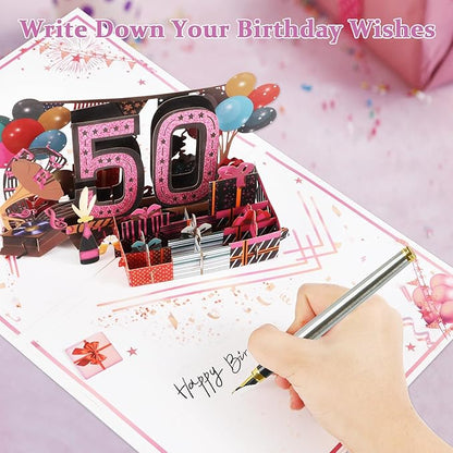 50th Birthday Card for Women Her, Jumbo 3D Pop Up 50th Birthday Gifts, Back In 1975 Happy 50 Year Old Sister Birthday Decorations Cards Card for Wife, Rose Gold