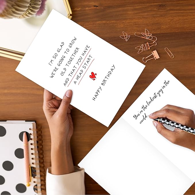 Funny Birthday Card for Husband Wife, Romantic Birthday Card for Boyfriend Girlfriend, Happy Birthday Cards for Him Her, ’We're Going to Grow Old Together and That You Have a Head Start’