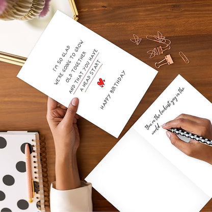 Funny Birthday Card for Husband Wife, Romantic Birthday Card for Boyfriend Girlfriend, Happy Birthday Cards for Him Her, ’We're Going to Grow Old Together and That You Have a Head Start’