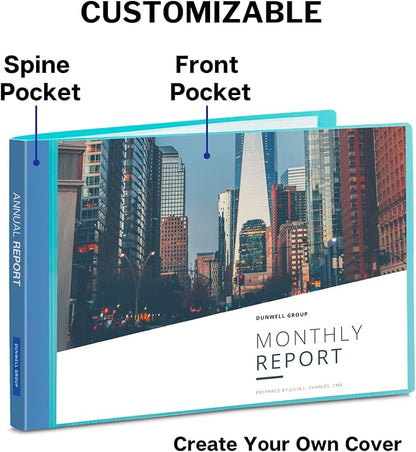 Dunwell 8.5x11 Portfolio Binder (Aqua, Horizontal), Plastic Presentation Book, 24 Pockets Displays 48 Pages of Letter Size Documents, Certificates, Keepsakes, Art Portfolio Folder, Acid-Free Poly