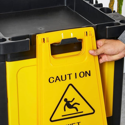 Restaurantware-Clean Tek Professional 3-Shelf Janitor Cart with Wheels, 1 Cleaning Trolley with Cover and 21 Gallon Bag - Includes 1 Single Locking Cabinet, Heavy-Duty, Gray Plastic Janitorial Cart