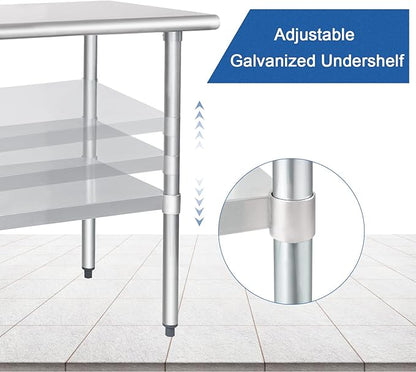HARDURA Stainless Steel Table 24X60 Inches with Undershelf and Galvanized Legs NSF Heavy Duty Commercial Prep Work Table for Restaurant Kitchen Home and Hotel