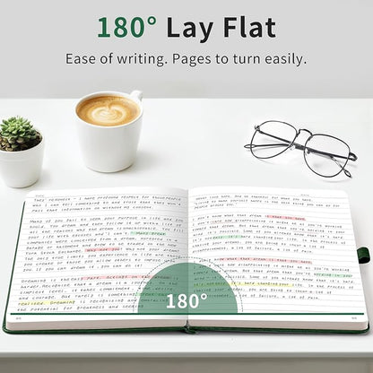 AHGXG Wide Ruled Notebook for School - Lined Journal for Women Men, 192 Numbered Pages, 100 GSM Thick Paper, A5 Hardcover Leather Notebook for Work, Writing, 5.7"×8.3" - Green