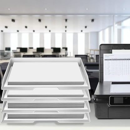 Acrimet Stackable Letter Tray 4 Tier Side Load, Plastic, Desktop File Organizer (White Color)