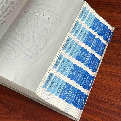 Thinkor Reposition Bible Tabs, Large Print Lanimated Stickers, Easy to Read and Apply Bible Tabs for Women and Man (Four Blue)
