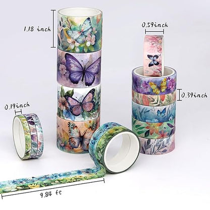 20 Rolls Washi Tape Set - Floral Butterfly Decorative Masking Tape, Adhesive Tape for Bullet Journal Supplies, Junk Journal, Diy Craft, Scrapbooking Supplies, Gift Wrapping, Party Decoration