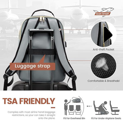 LOVEVOOK Laptop Backpack for Women 17.3 inch,Cute Womens Travel Backpack Purse,Professional Laptop Computer Bag,Waterproof Work Business College Teacher Bags Carry on Backpack with USB Port,Grey