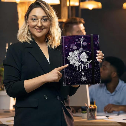 Padfolio Folder with Clipboard,Portfolios Organizer Clipboards with Storage Clipboard Writing Pad PU Leather Conference Document Organizer with Business Card Holder,Moonflower