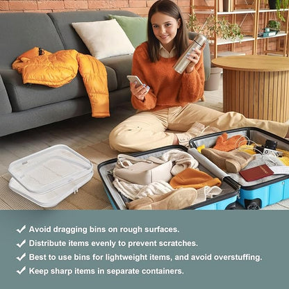 Bliss Bins - Hard Sided Clear Zipper Case for Storage- Professional-Grade Plastic Clear Zipper Pencil Case,Toy Storage Bins, Toiletry Pouch, Travel Organizer, Cosmetic Bag（White,2 Pack, L）