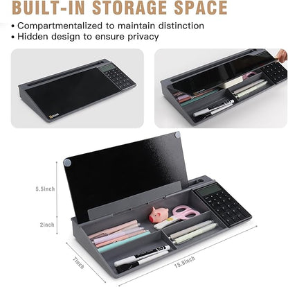 SELEAD Desktop Glass Whiteboard with Calculator, Organizer, Markers, Eraser, Holder - Black Dry Erase White Board Computer Pad Keyboard Stand for Home, School, Office Desk Cubicle Accessories