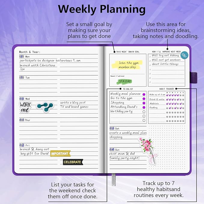 BLESWIN Monthly Life Planner Weekly Planner, No Dated Planner Start Anytime, Leather Weekly & Monthly Productivity Planner – Organizer Planner Thick Paper for Men Women