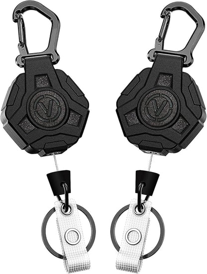 VIQWYIC 2 Pack Retractable Badge Holder Keychain, Heavy Duty Carabiner Badge Reel with Key Ring for Keys,Round