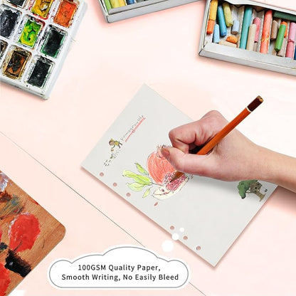 A6 Refills Paper, A6 Binder Planner Loose Leaf Paper,90 Sheets (180 Pages) 6-Hole Notebook Refills for 6-Ring Refillable A6 Ring Binder Notebook Planner, Blank Paper with Pattern