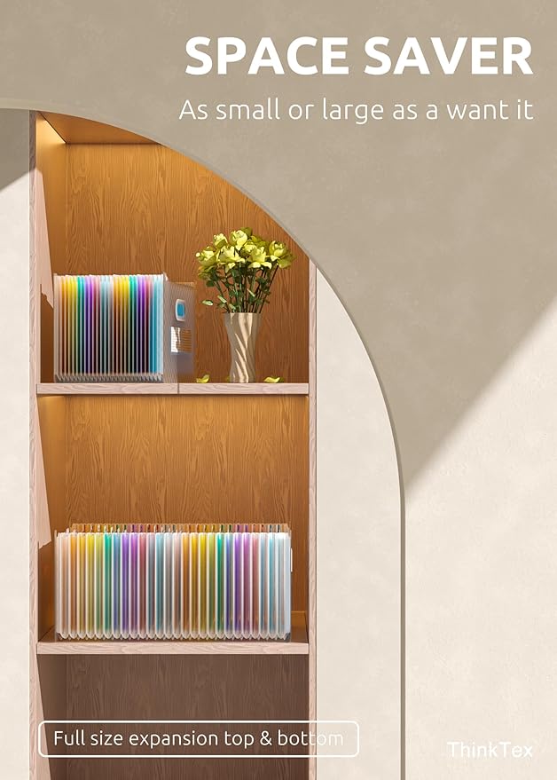 ThinkTex 26 Pockets Expanding File Folder, Upright & Open Top, A-Z Colorful Tabs, Larger Capacity Accordion Folder, Letter/A4 Size for School, Home and Office - Blue