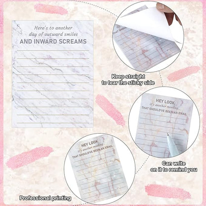 Funny Notepads with Sayings Sticky Funny Office Supplies to Do List Sarcastic Work Assorted Notepad for Workers, 12 Designs, 3 x 3.93 Inch(Marble Style)