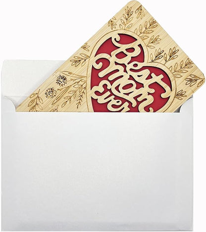 Mothers Day Cards,Handmade Bamboo Greeting Cards,Wooden Thankyou Card,Mother's day Card for Mom,Mum,Best mom flower