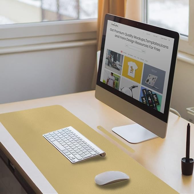 ‎Boutilon Leather Desk Pad 35"x 17" Non-Slip Mouse Pad,Office Desk Mat,Waterprooft PU Leather Desk Blotter,Desk Pad Protector,Desk Writing Pad for Home Office Decor (L-Golden,35"x 17")