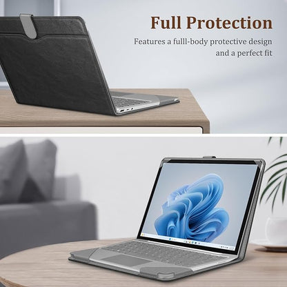 Fintie Sleeve Case for 12.4 Inch Microsoft Surface Laptop Go 3/2/1 (Model: 2013/1943), Premium PU Leather Protective Folio Book Cover with Large Pocket (Black)