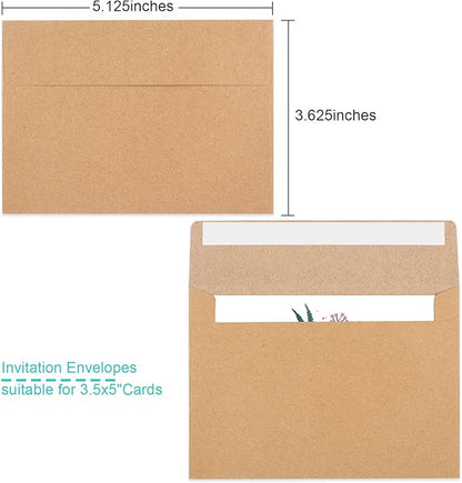 90 Packs 3.5x5 Envelopes for Invitations, A1 Invitation Envelopes, Brown Kraft Envelopes, Small Envelopes RSVP Envelopes for Weddings, Photos, Postcards, Greeting Cards, Mailing