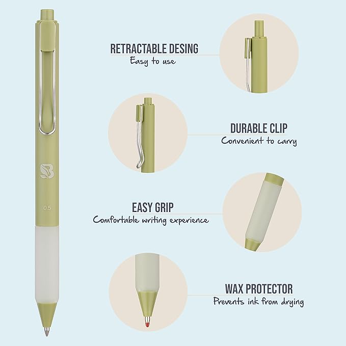 BLIEVE Gel Pens - Earthy, Matte Finish, Smooth Writing, No Bleed - For Journaling, Bible Notes, Drawing - Cute School Supplies, 8 Pack