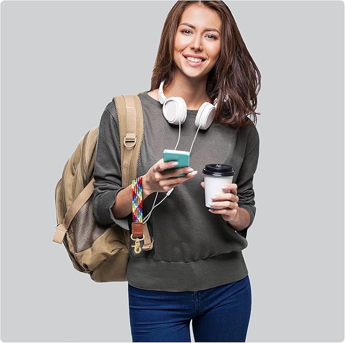 Fishent Stretchy Wristlet Keychain,Braided Cute Wrist Lanyards for Keys, Key Chain Holder for Women Men, Wrist Strap Keychain for Car Keys Phone Camera Wallet ID Badges Card (Rainbow)