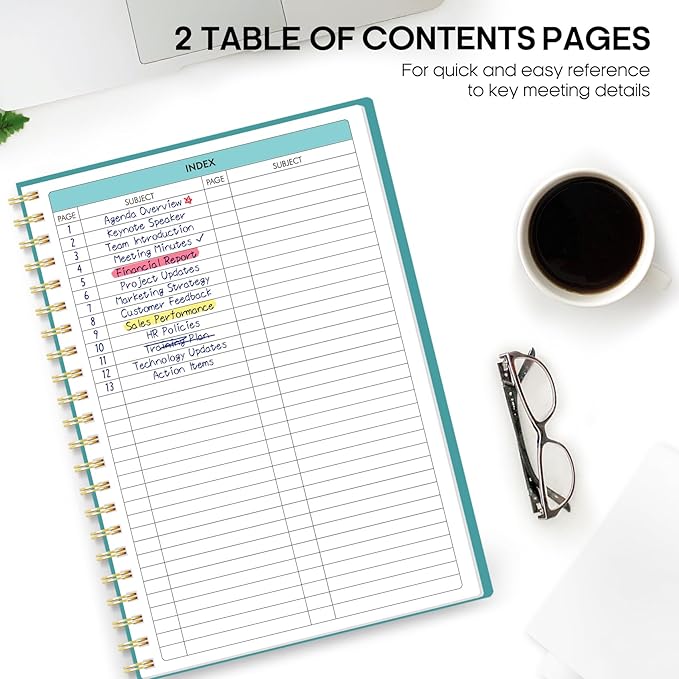 Meeting Notebook For Work Organization - Work Planner Notebook With Action Items, Agenda Planner For Note Taking, 160Pages (6.9" X 9.9") Project Planner For Men & Women - Blue