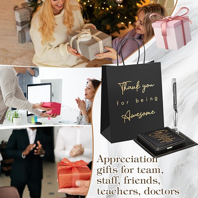 12 Set Employee Appreciation Gifts Bulk Inspirational Gifts Team Gift Bag PU Leather Notepad Holder with Pen Holder Team Keychain Ballpoint Pen Bulk Gifts for Colleagues Employees(Proud)